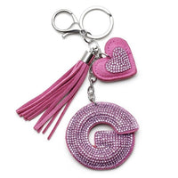 Love Heart Flower Letter Keychain Women Crystal Key Ring Handbag Pendant Charms Tassel Silver Chain Bag Holder Key Chain Jewelry